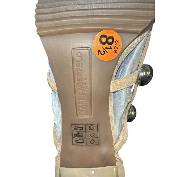 Karl Lagerfeld Beige Suede Studded Cage High Heel Sandals Size 8.5 - Picture 6 of 11